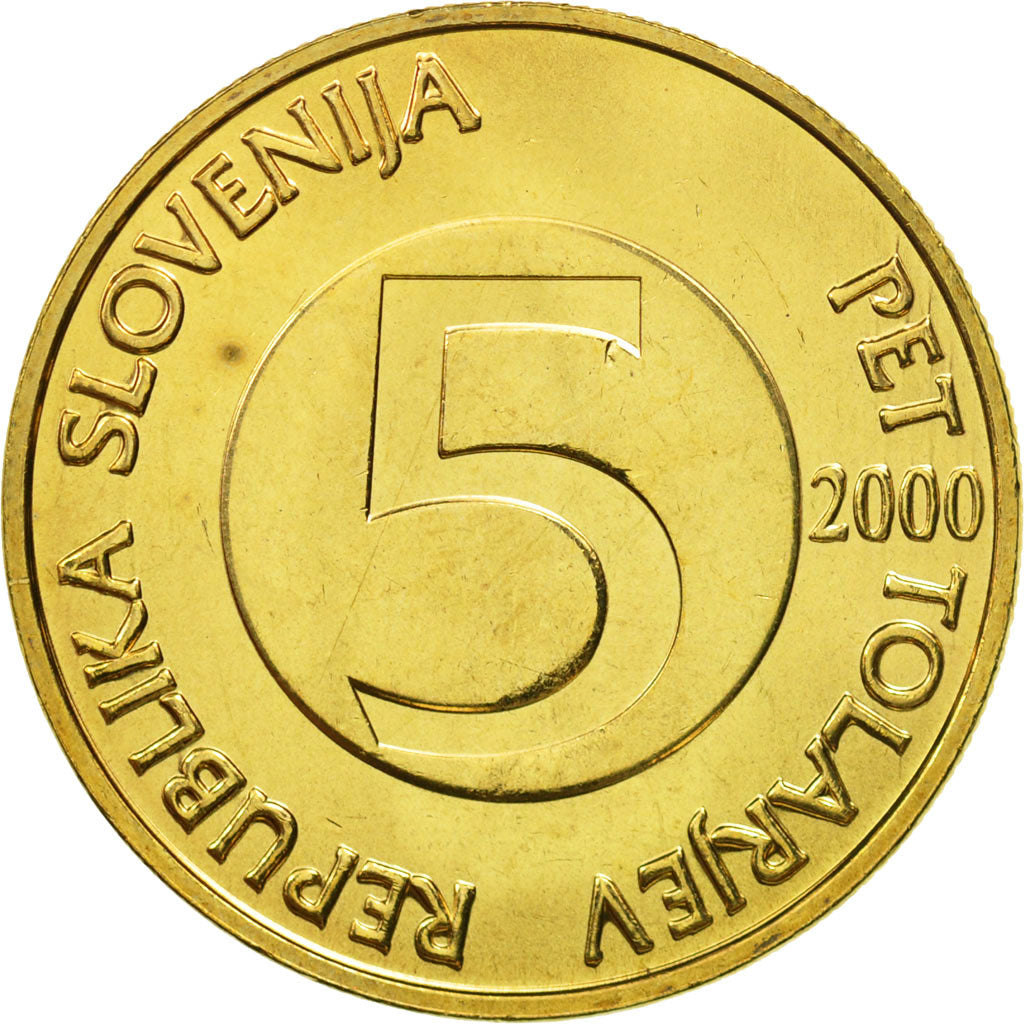 Moneda, Eslovenia, 5 Tolarjev, 2000, SC, Níquel - latón, KM:6