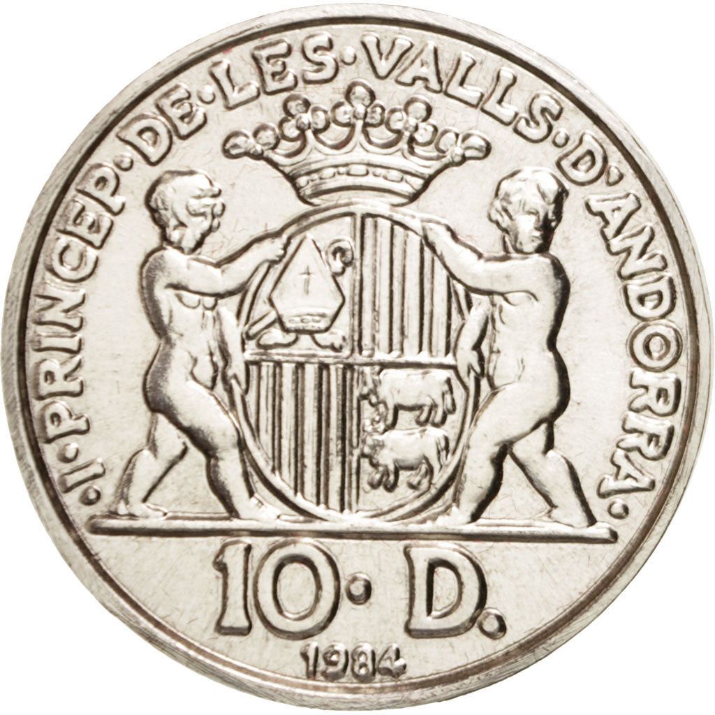 ANDORRA, 10 Diners, 1984, KM #17, MS(60-62), Cast Silver, 26, 8.35