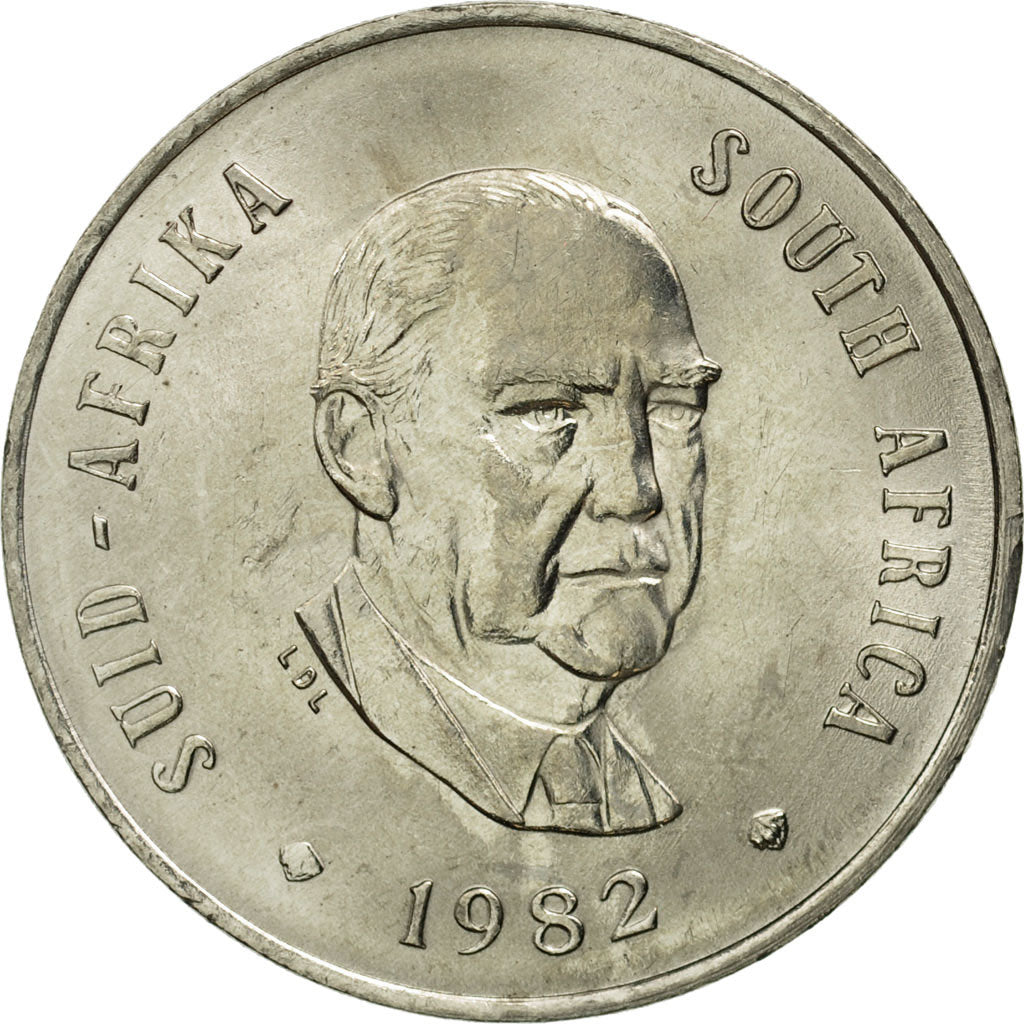 Coin, South Africa, 20 Cents, 1982, MS(65-70), Nickel, KM:113