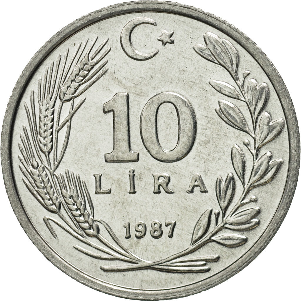 Moneta, Turcja, 10 Lira, 1987, MS(65-70), Aluminium, KM:964