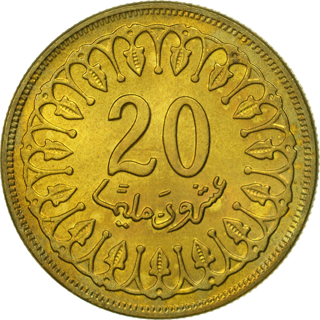 Coin, Tunisia, 20 Millim, 1983, MS(65-70), Brass, KM:307