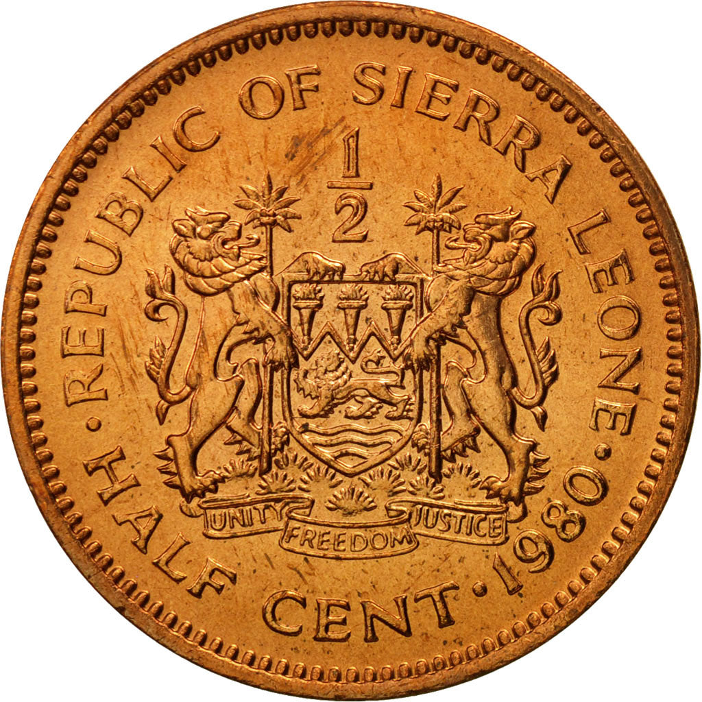 Sierra Leone, 1/2 Cent, 1980, MS(65-70), Bronze, KM:31