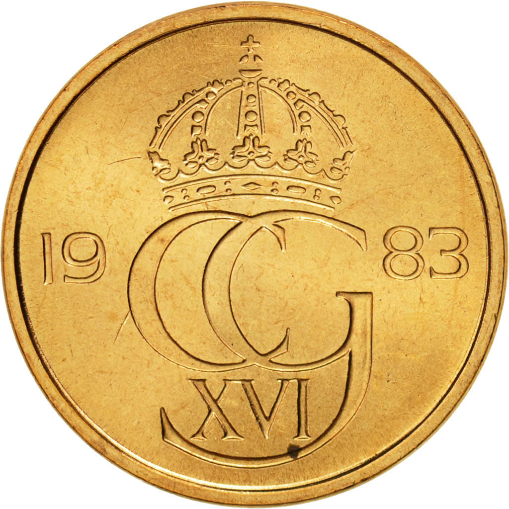 Coin, Sweden, Carl XVI Gustaf, 5 Öre, 1983, MS(65-70), Brass, KM:849a