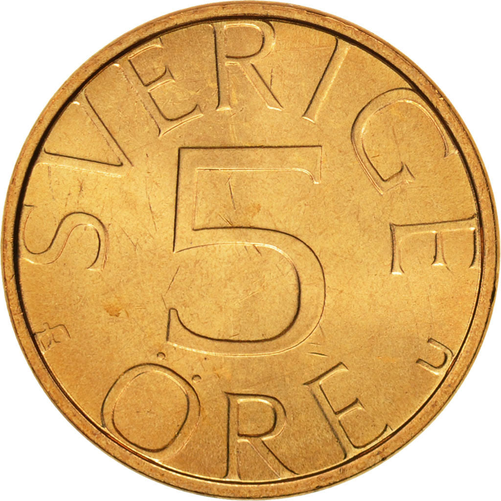 Coin, Sweden, Carl XVI Gustaf, 5 Öre, 1983, MS(65-70), Brass, KM:849a