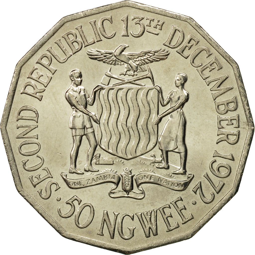 Zambia, 50 Ngwee, 1972, British Royal Mint, MS(65-70), Copper-nickel, KM:15