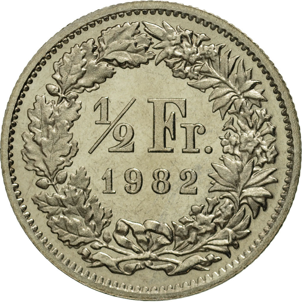 Coin, Switzerland, 1/2 Franc, 1982, Bern, MS(65-70), Copper-nickel, KM:23a.2