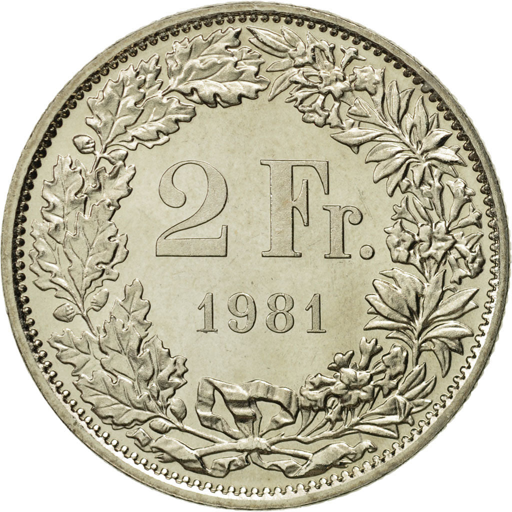 Coin, Switzerland, 2 Francs, 1981, Bern, MS(65-70), Copper-nickel, KM:21a.1