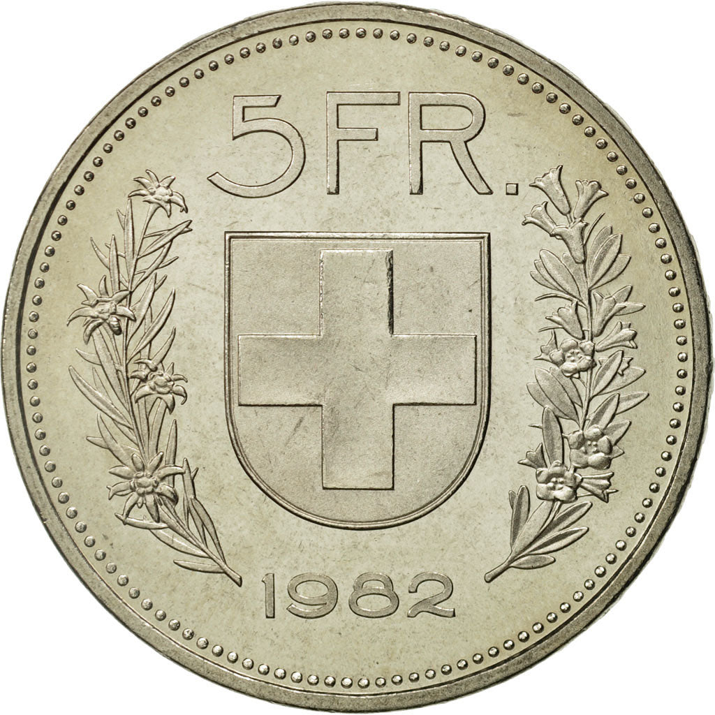 Switzerland, 5 Francs, 1982, Bern, MS(65-70), Copper-nickel, KM:40a.2
