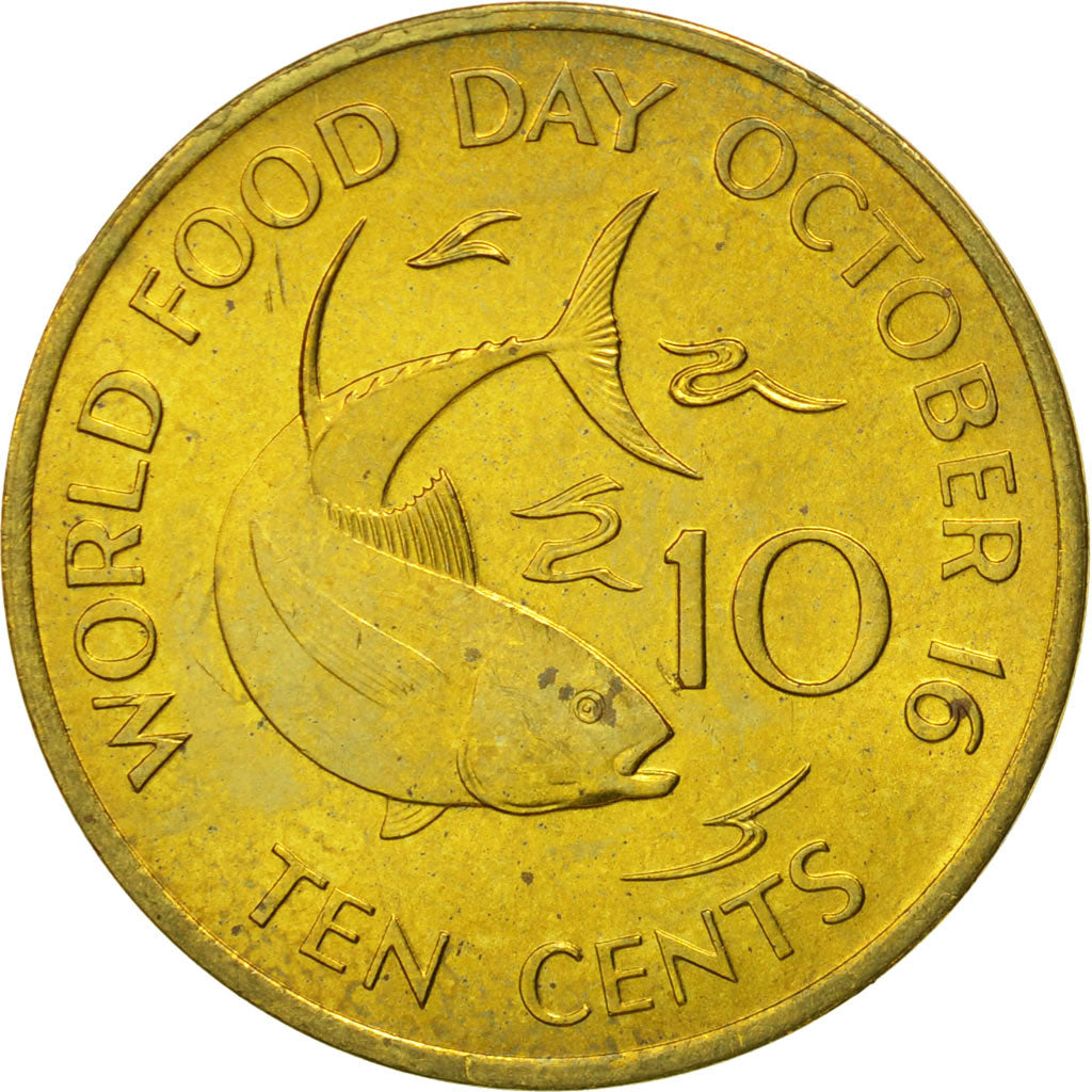 Coin, Seychelles, 10 Cents, 1981, British Royal Mint, MS(65-70), Brass, KM:44