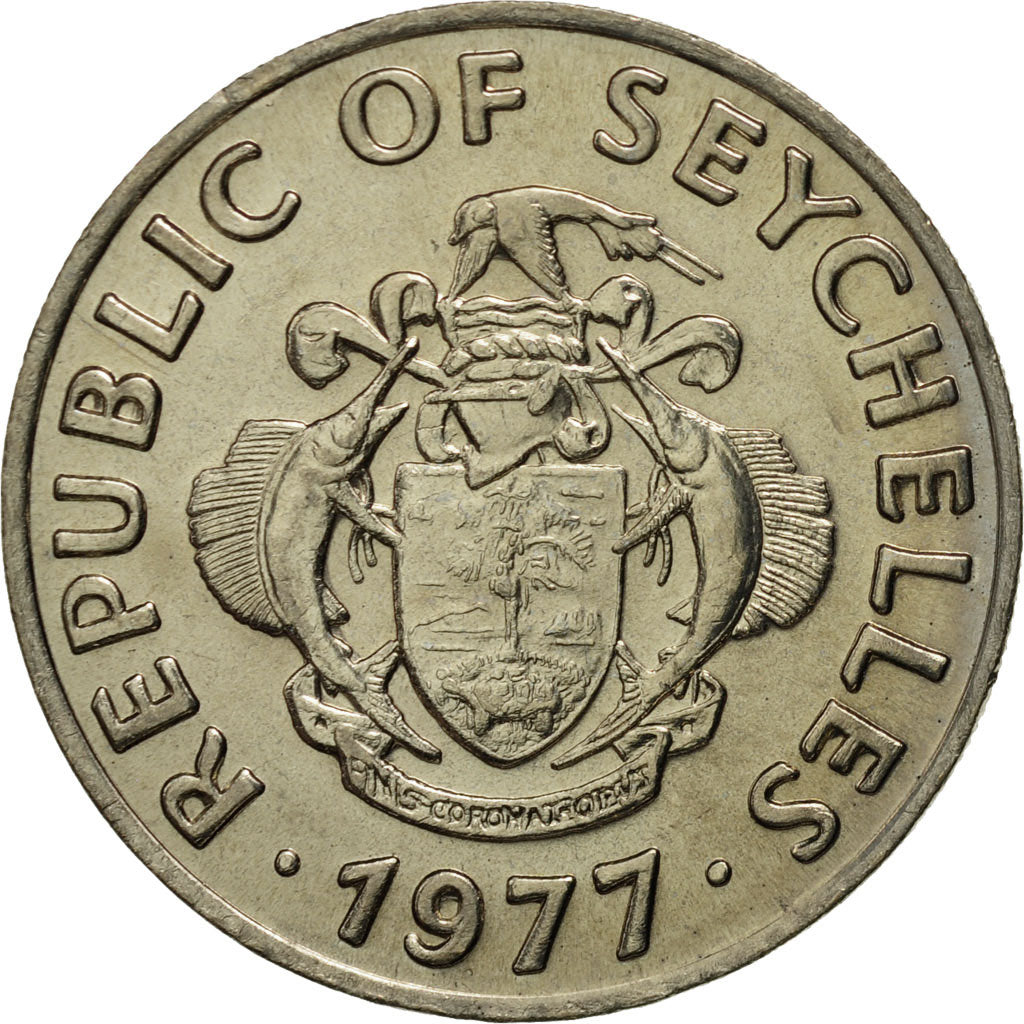 Coin, Seychelles, 50 Cents, 1977, British Royal Mint, MS(65-70), Copper-nickel