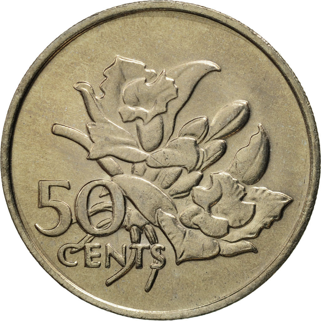 Coin, Seychelles, 50 Cents, 1977, British Royal Mint, MS(65-70), Copper-nickel