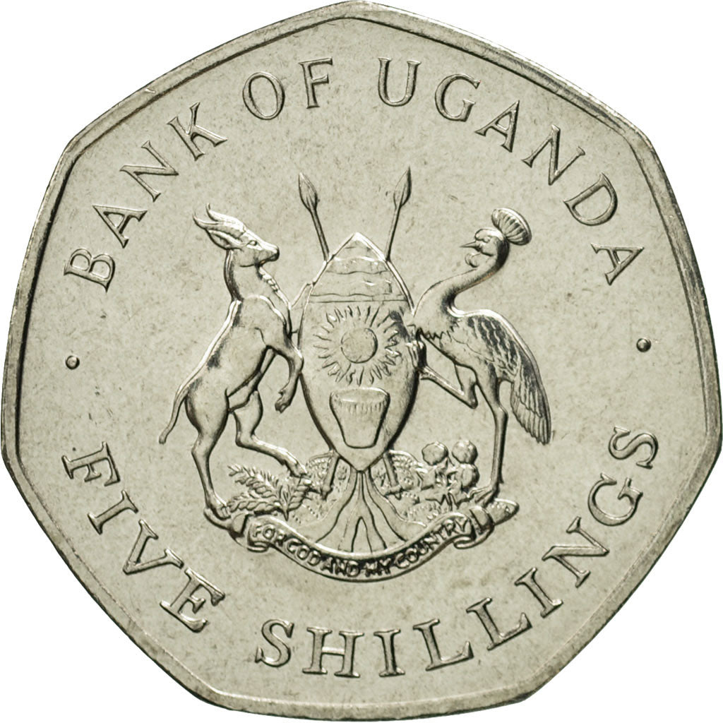 Coin, Uganda, 5 Shillings, 1987, MS(65-70), Nickel plated steel, KM:29