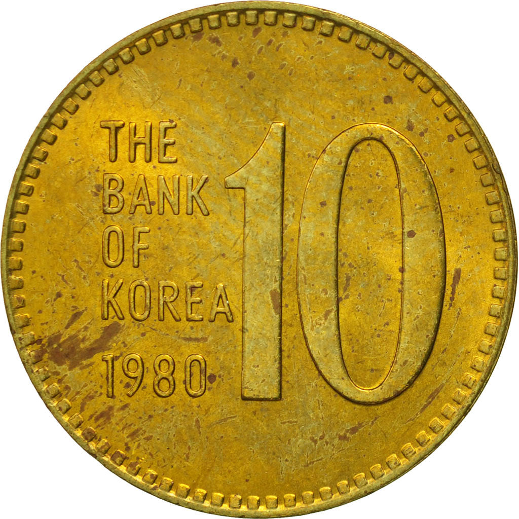 Coin, KOREA-SOUTH, 10 Won, 1980, MS(60-62), Brass, KM:6a