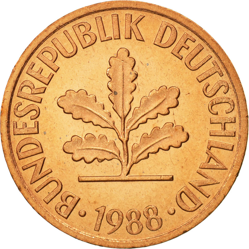 Coin, GERMANY - FEDERAL REPUBLIC, 2 Pfennig, 1988, Stuttgart, MS(65-70), Copper