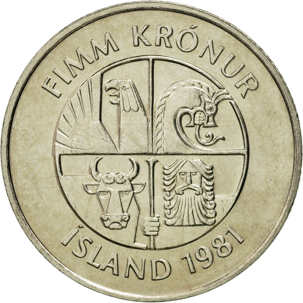 Iceland, 5 Kronur, 1981, MS(65-70), Copper-nickel, KM:28