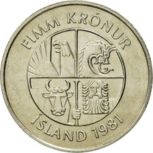Iceland, 5 Kronur, 1981, MS(65-70), Copper-nickel, KM:28