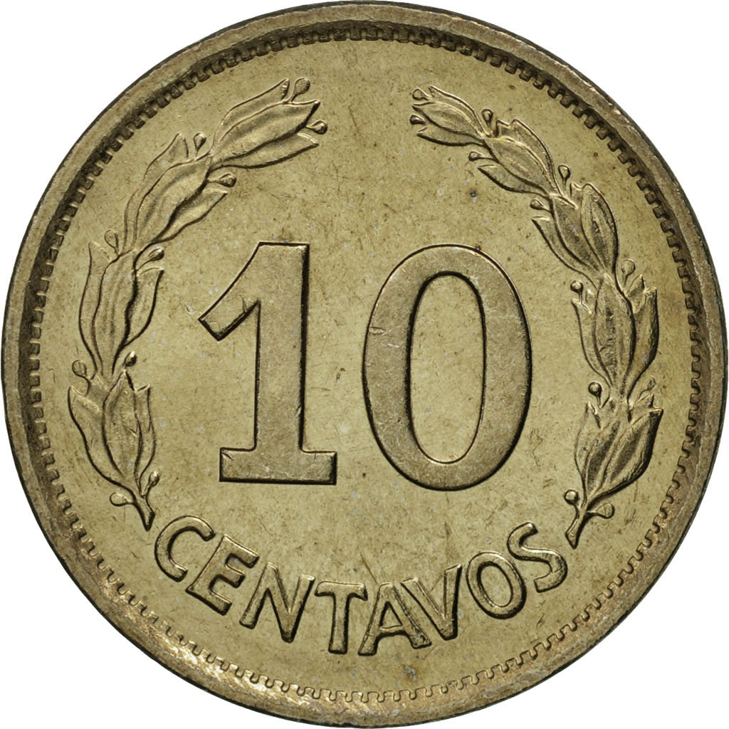 Ecuador, 10 Centavos, Diez, 1976, MS(65-70), Copper-Nickel Clad Steel, KM:76d