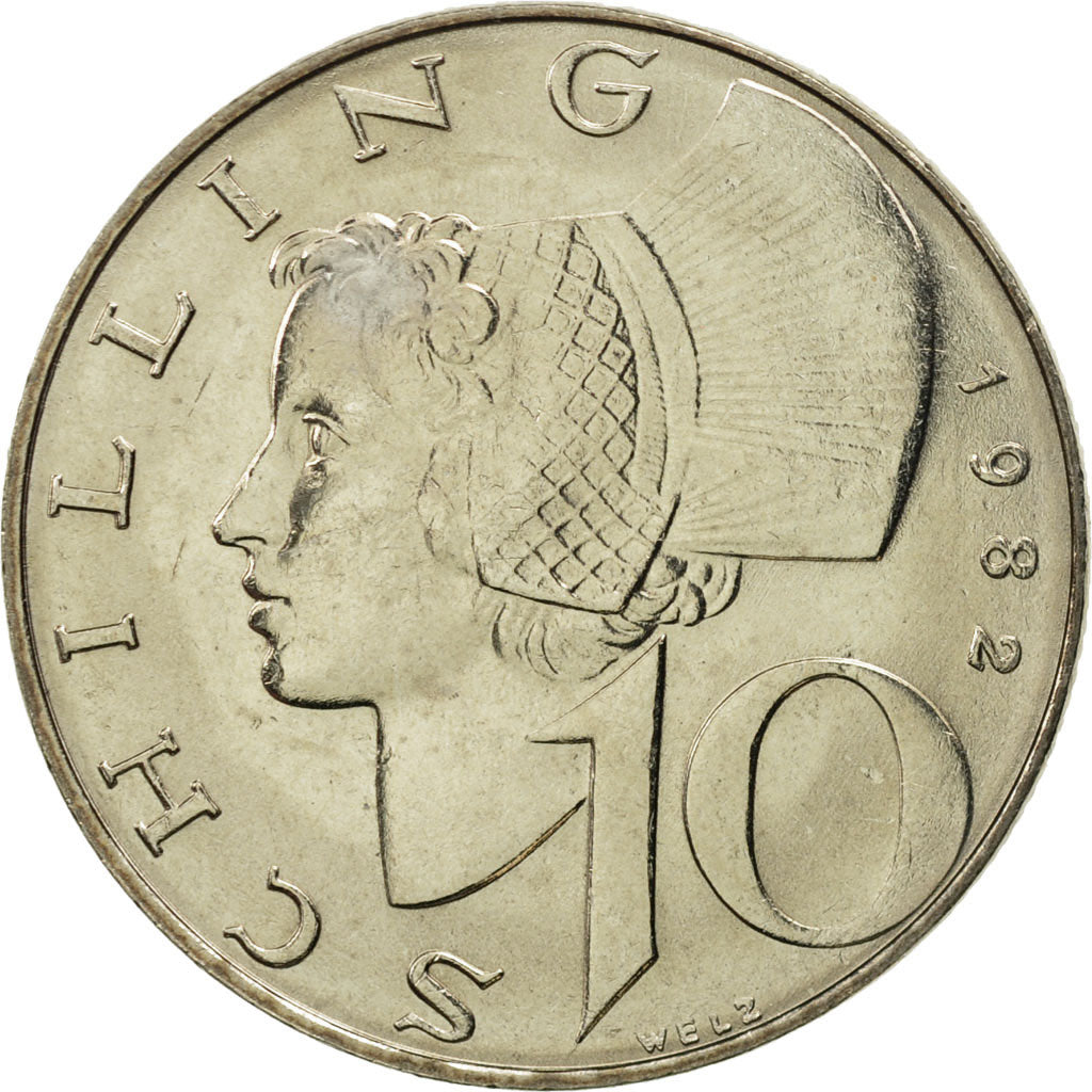 Austria, 10 Schilling, 1982, MS(65-70), Copper-Nickel Plated Nickel, KM:2918