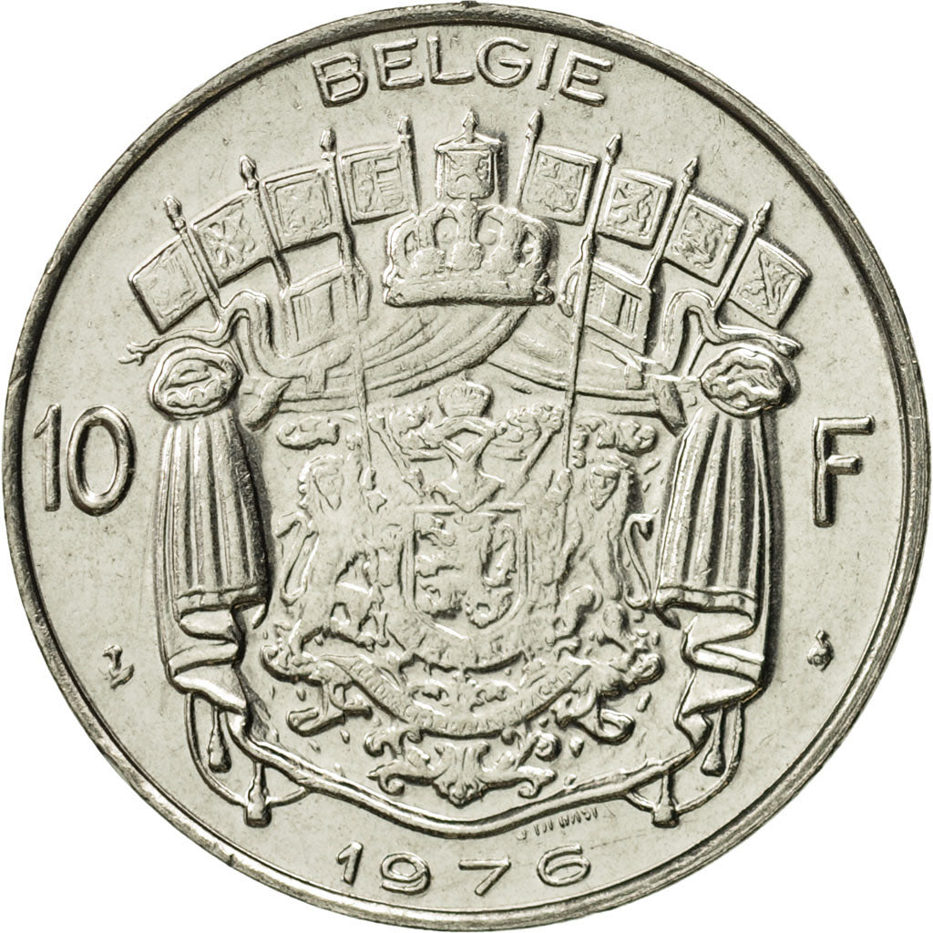 Moneta, Belgia, 10 Francs, 10 Frank, 1976, Brussels, MS(65-70), Nikiel, KM:155.1