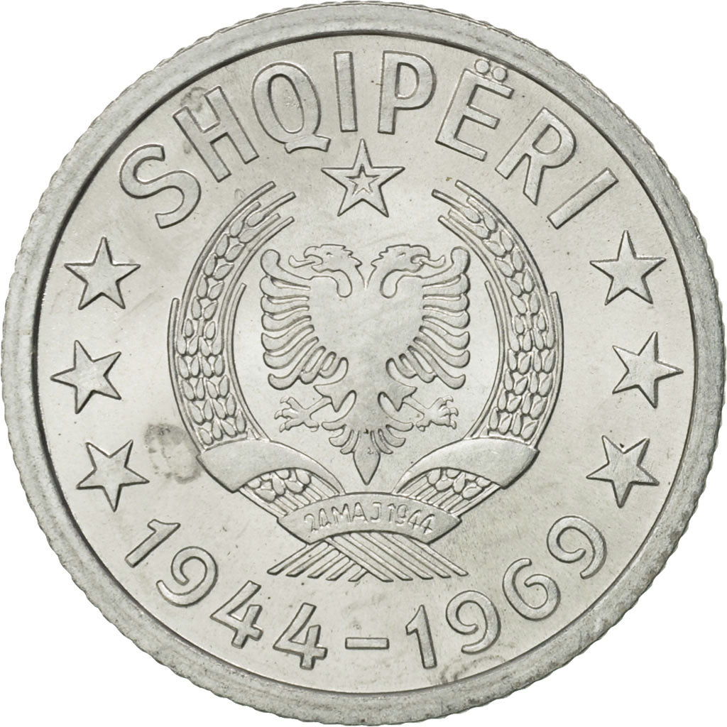 Coin, Albania, 5 Qindarka, 1969, Rome, MS(65-70), Aluminum, KM:44