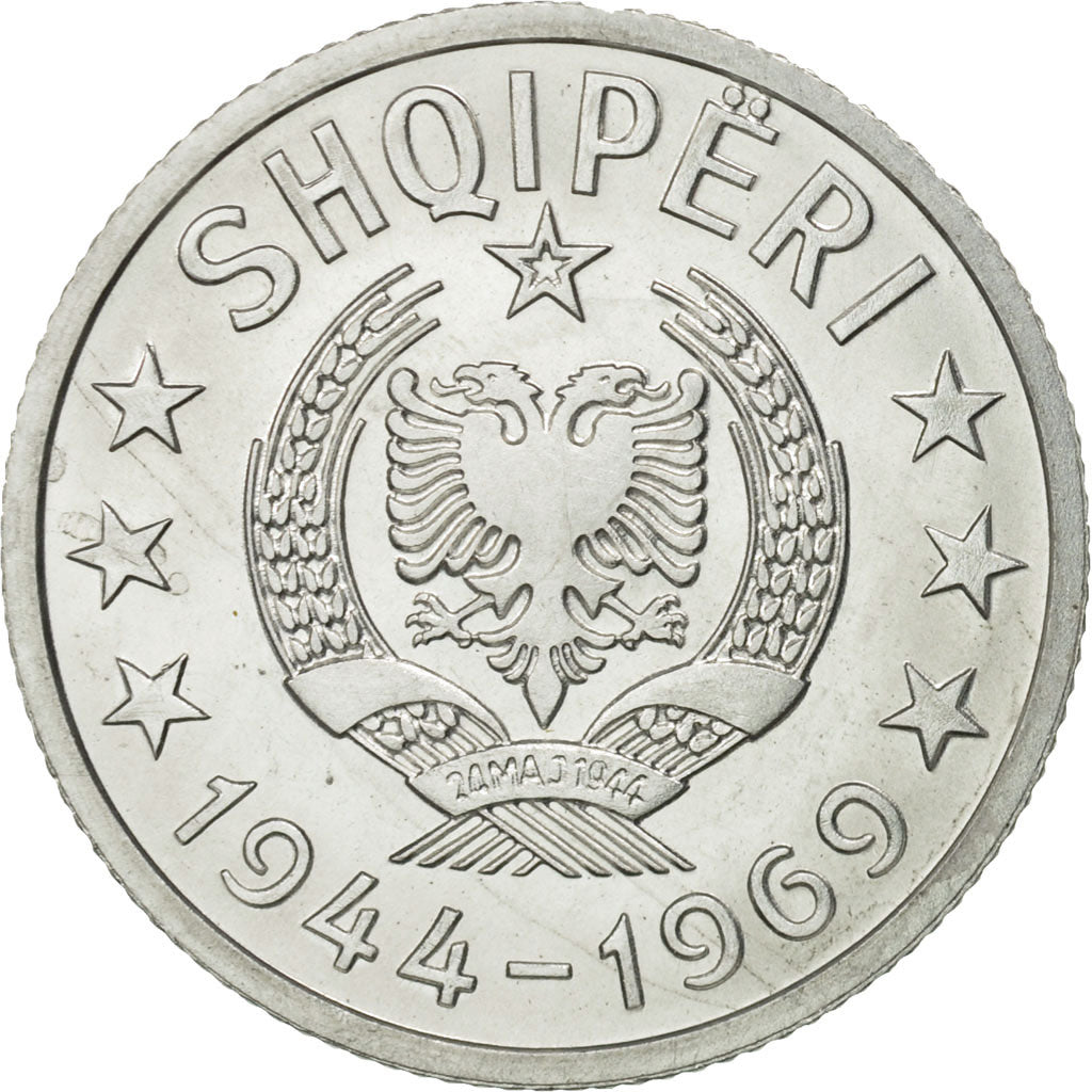 Coin, Albania, 10 Qindarka, 1969, Rome, MS(65-70), Aluminum, KM:45