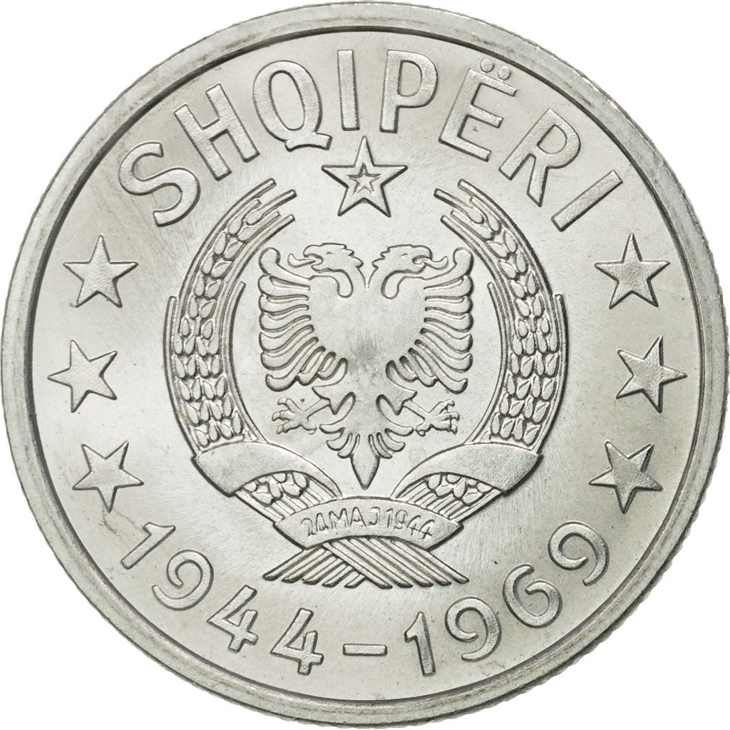 Coin, Albania, 20 Qindarka, 1969, Rome, MS(65-70), Aluminum, KM:46