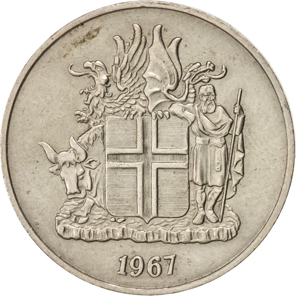 Islanda, 10 Kronur, 1967, BB, Rame-nichel, KM:15