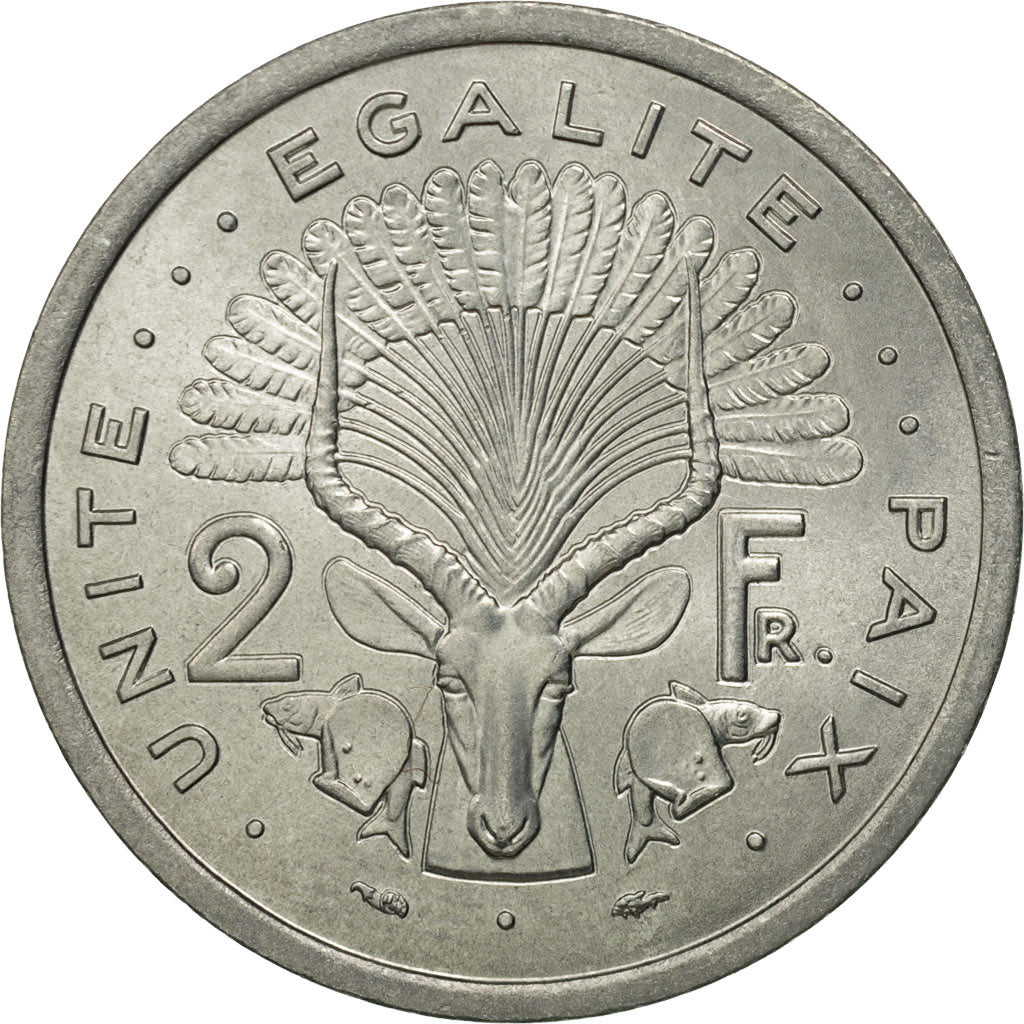 Djibouti, 2 Francs, 1977, Paris, MS(65-70), Aluminum, KM:21