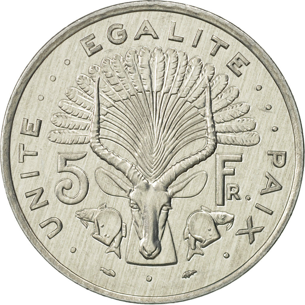 Djibouti, 5 Francs, 1986, Paris, MS(65-70), Aluminum, KM:22