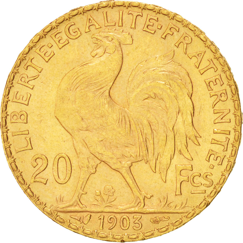 FRANCE, Marianne, 20 Francs, 1903, Paris, KM #847, AU(55-58), Gold, Gadoury...