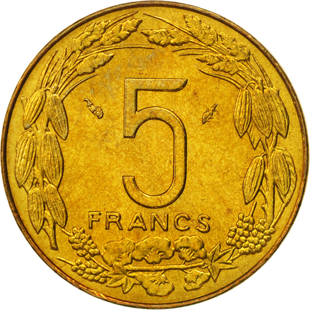 Coin, Central African States, 5 Francs, 1978, Paris, MS(65-70), Aluminum-Bronze