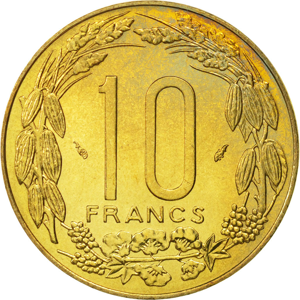 Central African States, 10 Francs, 1983, Paris, MS(65-70), Aluminum-Bronze, KM:9