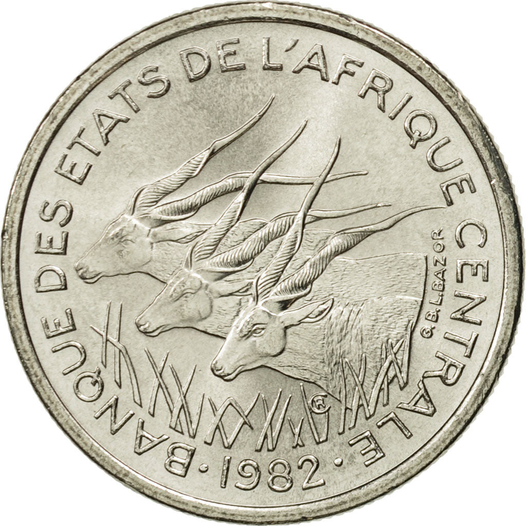 Coin, Central African States, 50 Francs, 1982, Paris, MS(65-70), Nickel, KM:11