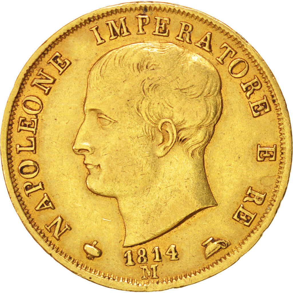 ITALIAN STATES, 40 Lire, 1814, Milan, KM #12, EF(40-45), Gold, 14.83