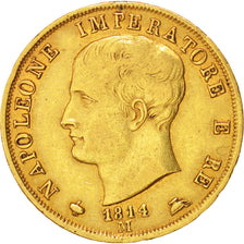 ITALIAN STATES, 40 Lire, 1814, Milan, KM #12, EF(40-45), Gold, 14.83