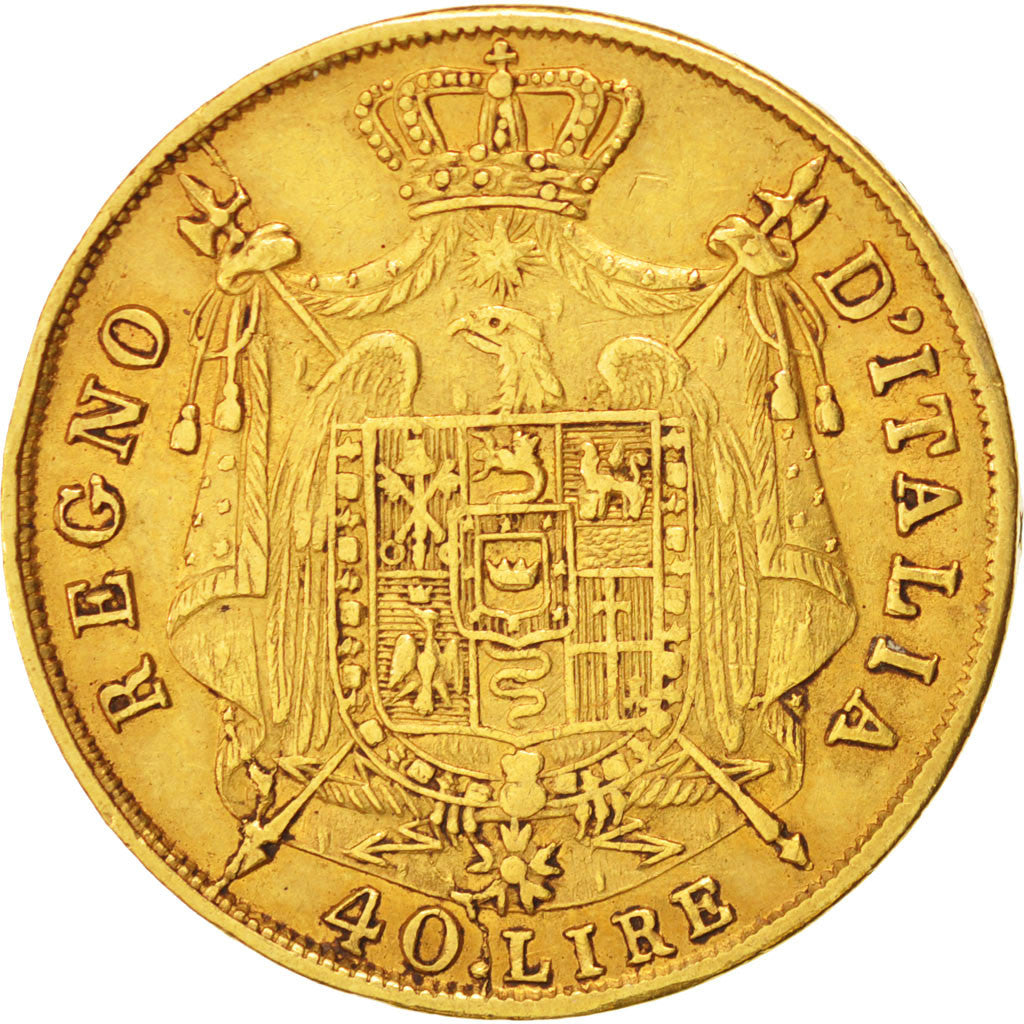 ITALIAN STATES, 40 Lire, 1814, Milan, KM #12, EF(40-45), Gold, 14.83