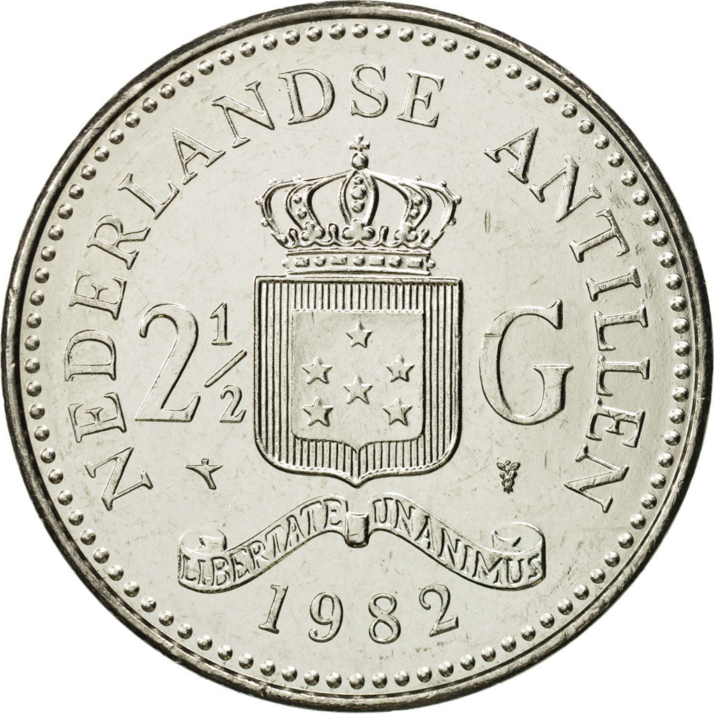 Netherlands Antilles, Beatrix, 2-1/2 Gulden, 1982, MS(65-70), Nickel, KM:25