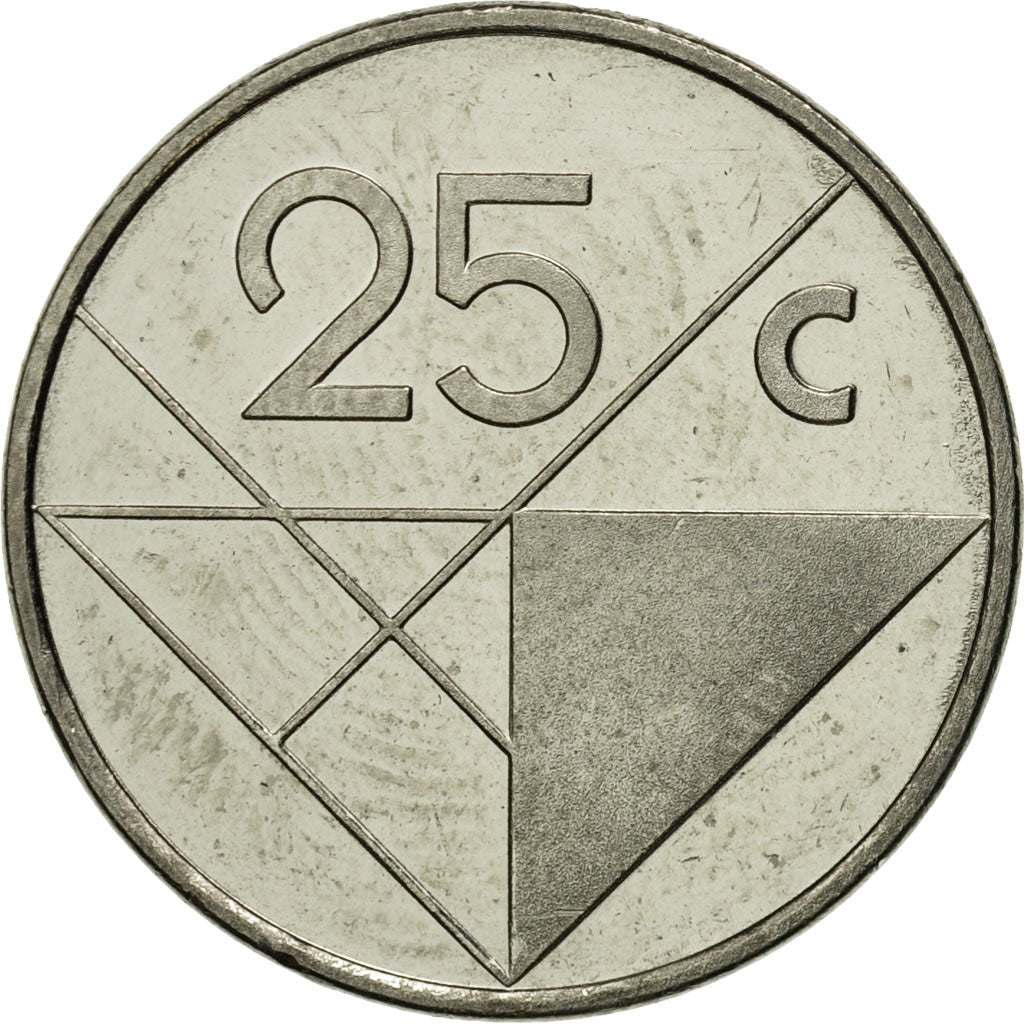 Coin, Aruba, Beatrix, 25 Cents, 1986, Utrecht, MS(65-70), Nickel Bonded Steel