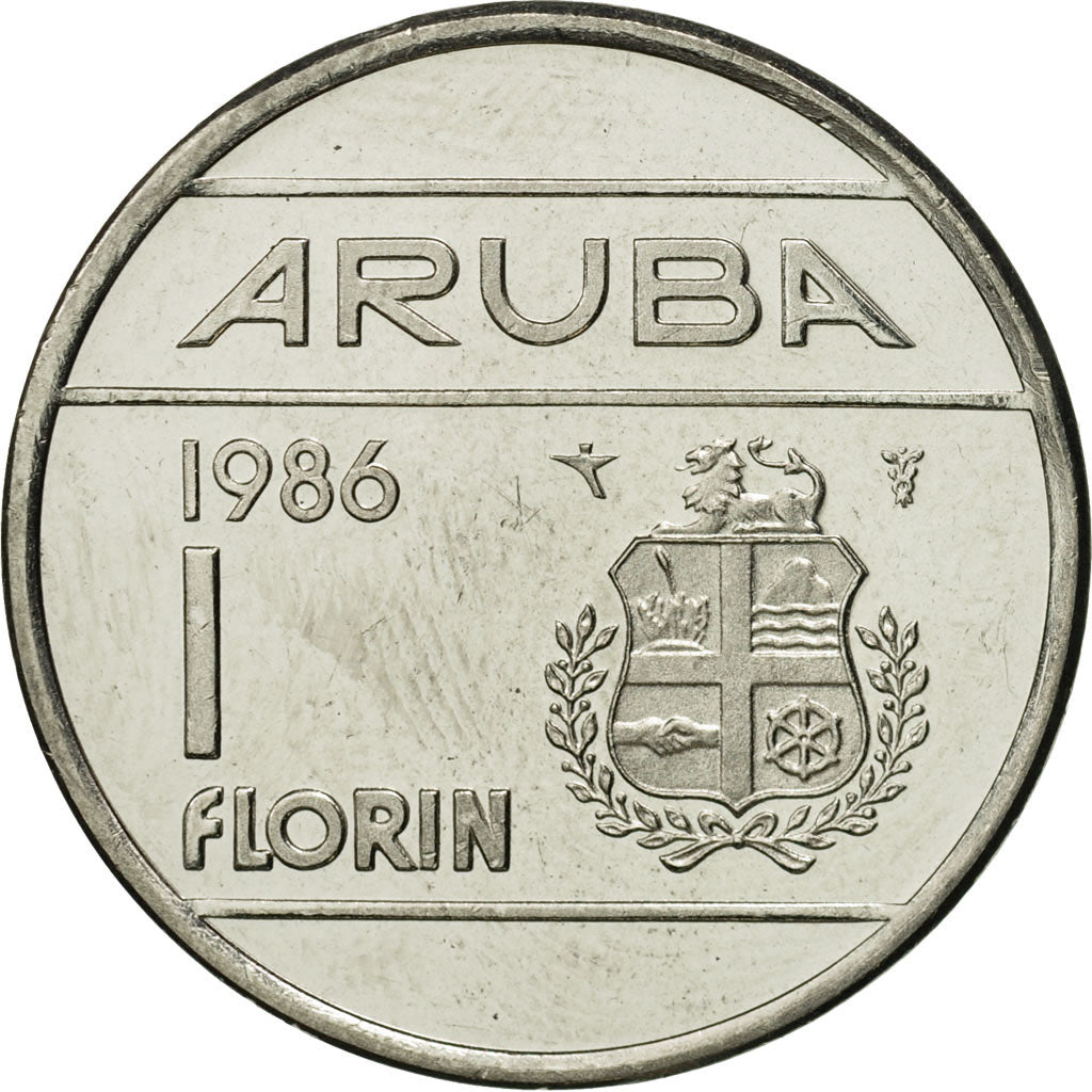Aruba, Beatrix, Florin, 1986, Utrecht, MS(65-70), Nickel Bonded Steel, KM:5