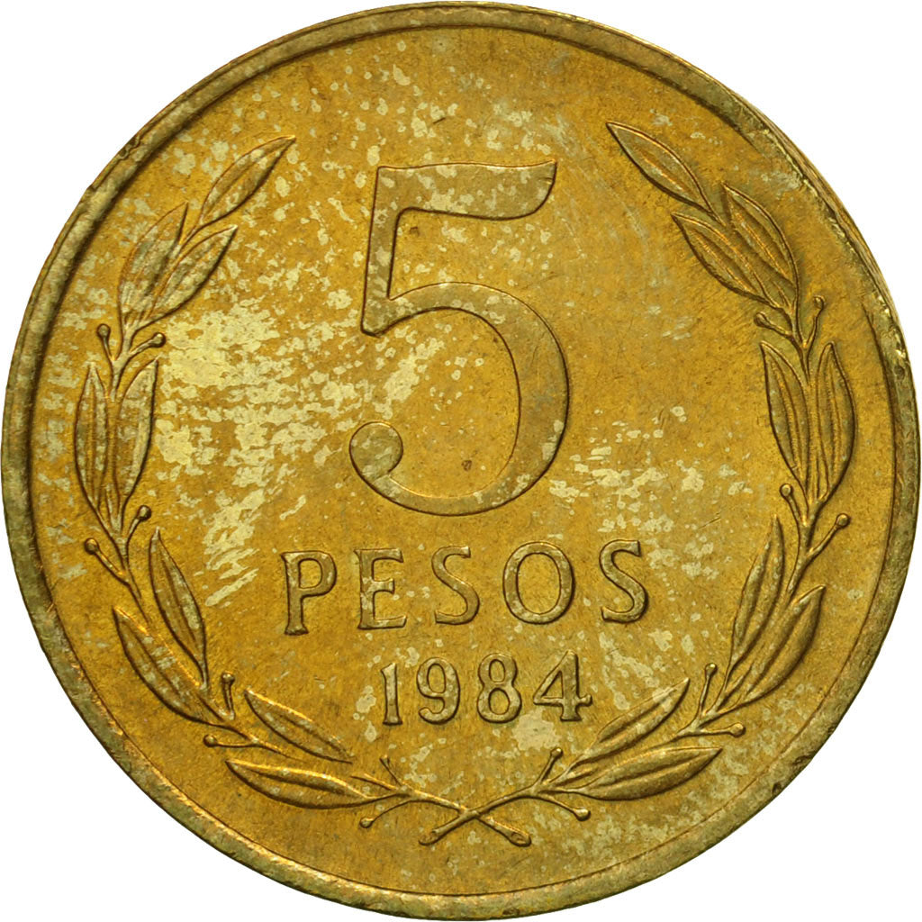 Chile, 5 Pesos, 1984, Santiago, AU(55-58), Aluminum-Bronze, KM:217.1