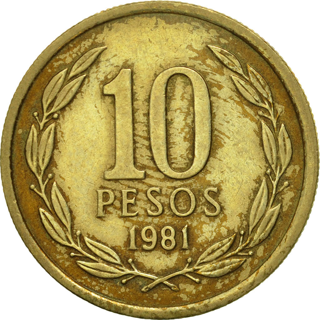 Coin, Chile, 10 Pesos, 1981, Santiago, AU(55-58), Aluminum-Bronze, KM:218.1
