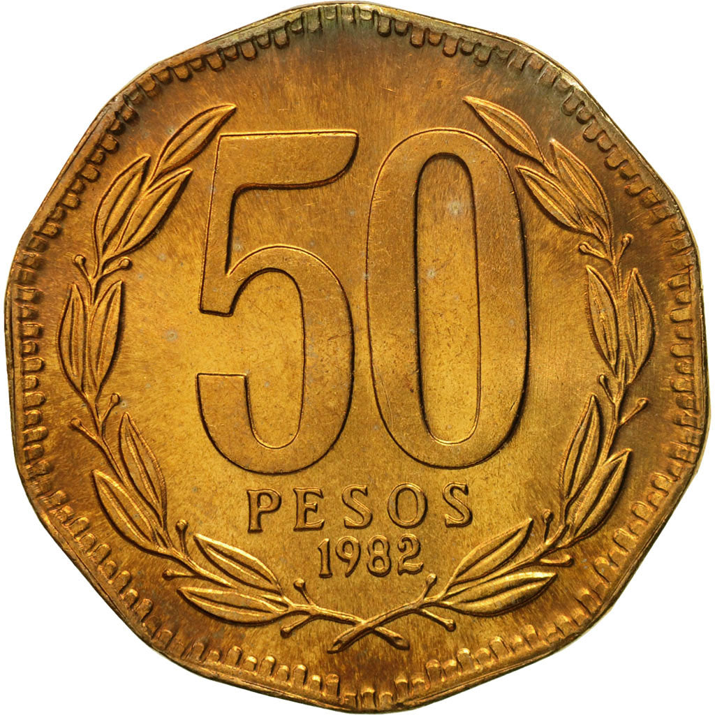 Coin, Chile, 50 Pesos, 1982, MS(65-70), Aluminum-Bronze, KM:219.1