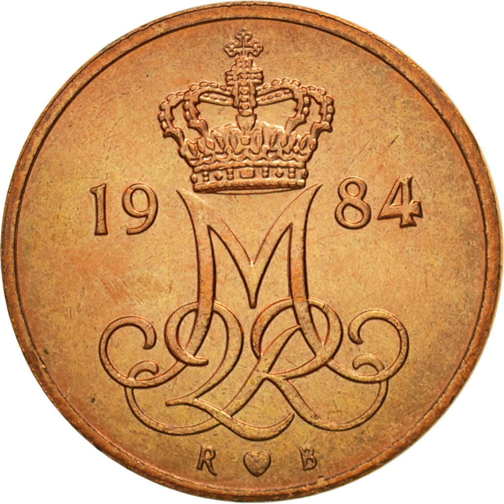 Coin, Denmark, Margrethe II, 5 Öre, 1984, Copenhagen, MS(65-70), Copper Clad