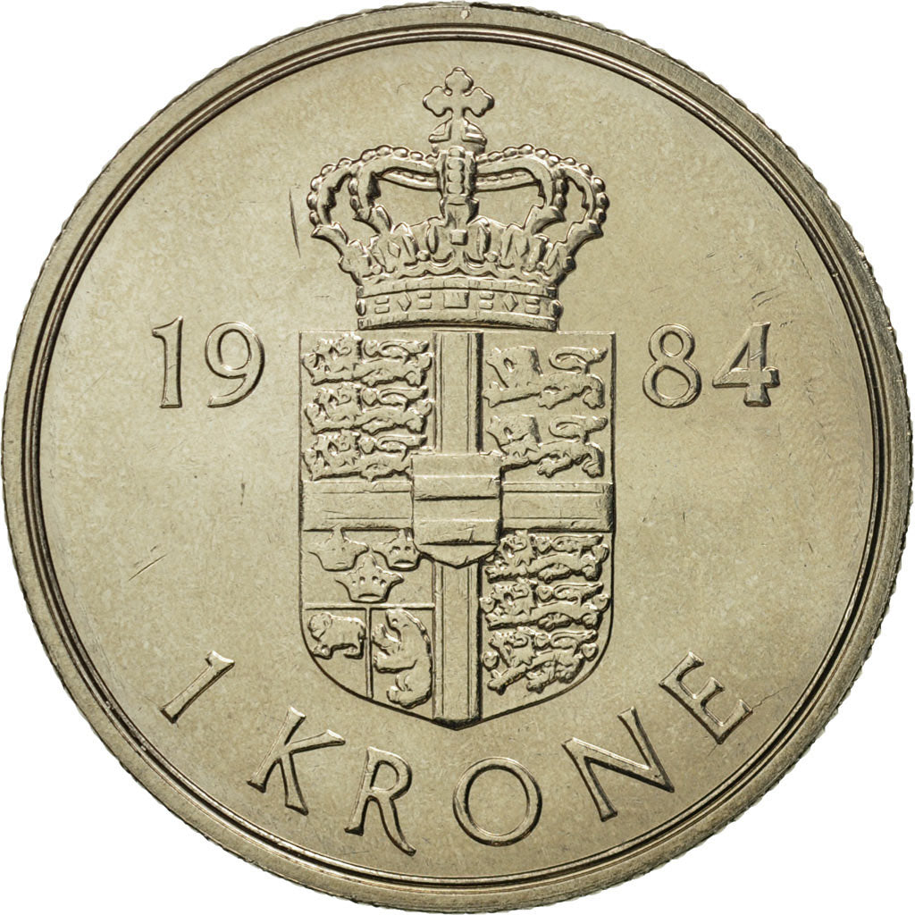 Coin, Denmark, Margrethe II, Krone, 1984, Copenhagen, MS(65-70), Copper-nickel