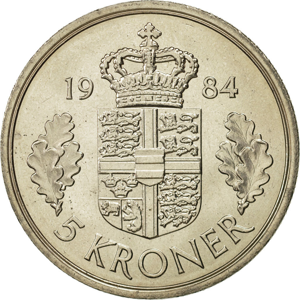 Danemark, Margrethe II, 5 Kroner, 1984, Copenhagen, FDC, Copper-nickel, KM:863.3