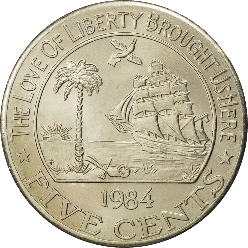 Liberia, 5 Cents, 1984, MS(65-70), Copper-nickel, KM:14