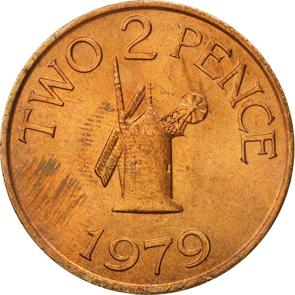 Coin, Guernsey, Elizabeth II, 2 Pence, 1979, Heaton, MS(63), Bronze, KM:28