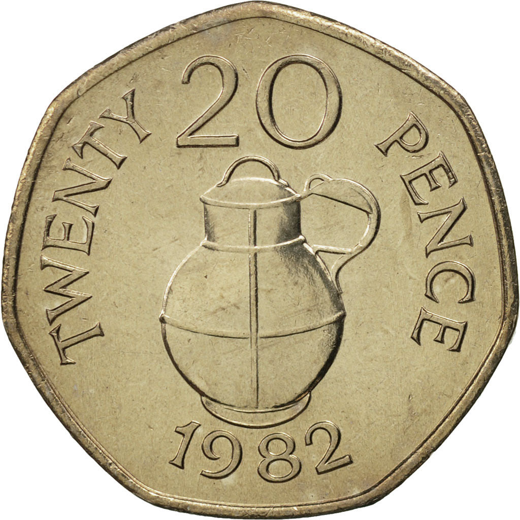 Coin, Guernsey, Elizabeth II, 20 Pence, 1982, Heaton, MS(65-70), Copper-nickel