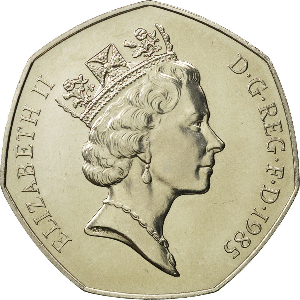 Great Britain, Elizabeth II, 50 Pence, 1985, MS(65-70), Copper-nickel, KM:940.1