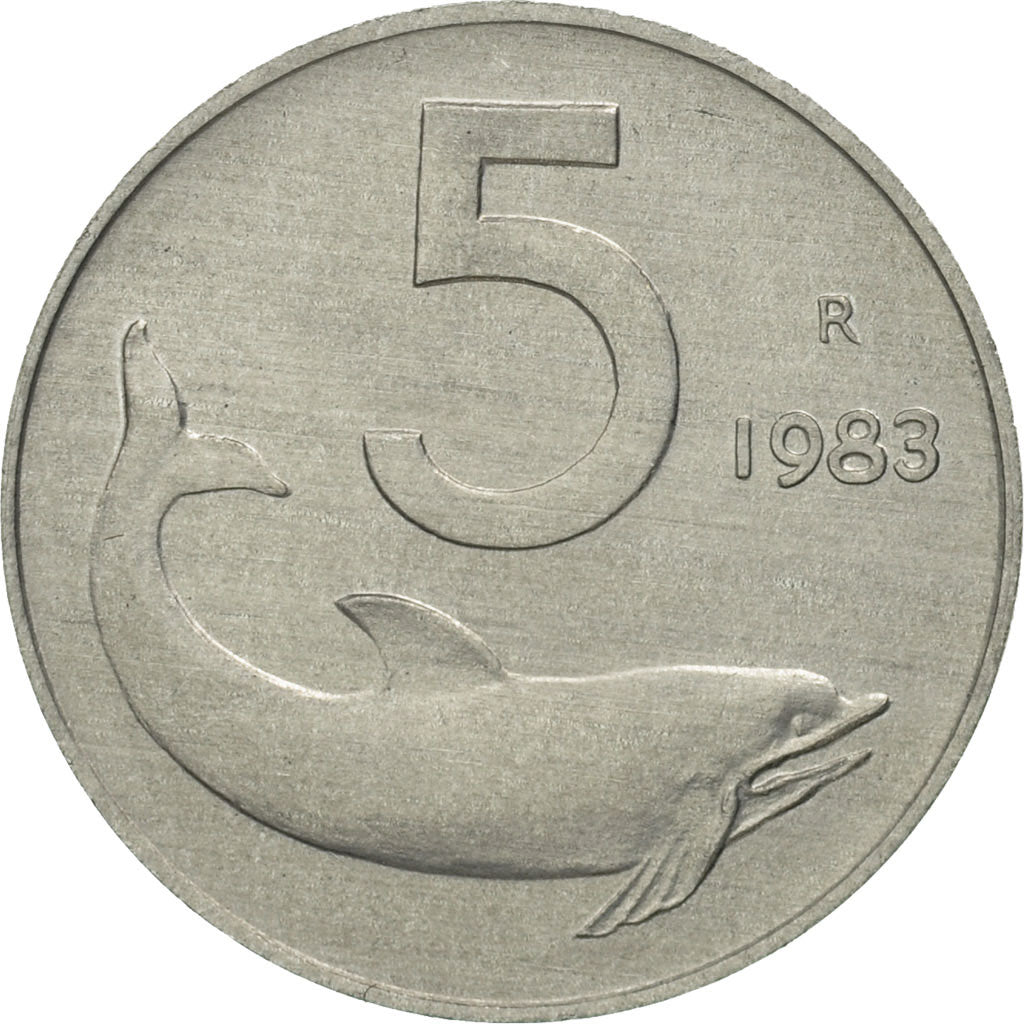 Italy, 5 Lire, 1983, Rome, MS(65-70), Aluminum, KM:92
